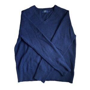 J.Crew Men's Medium Navy Blue 100% Lambswool V-Neck Sweater